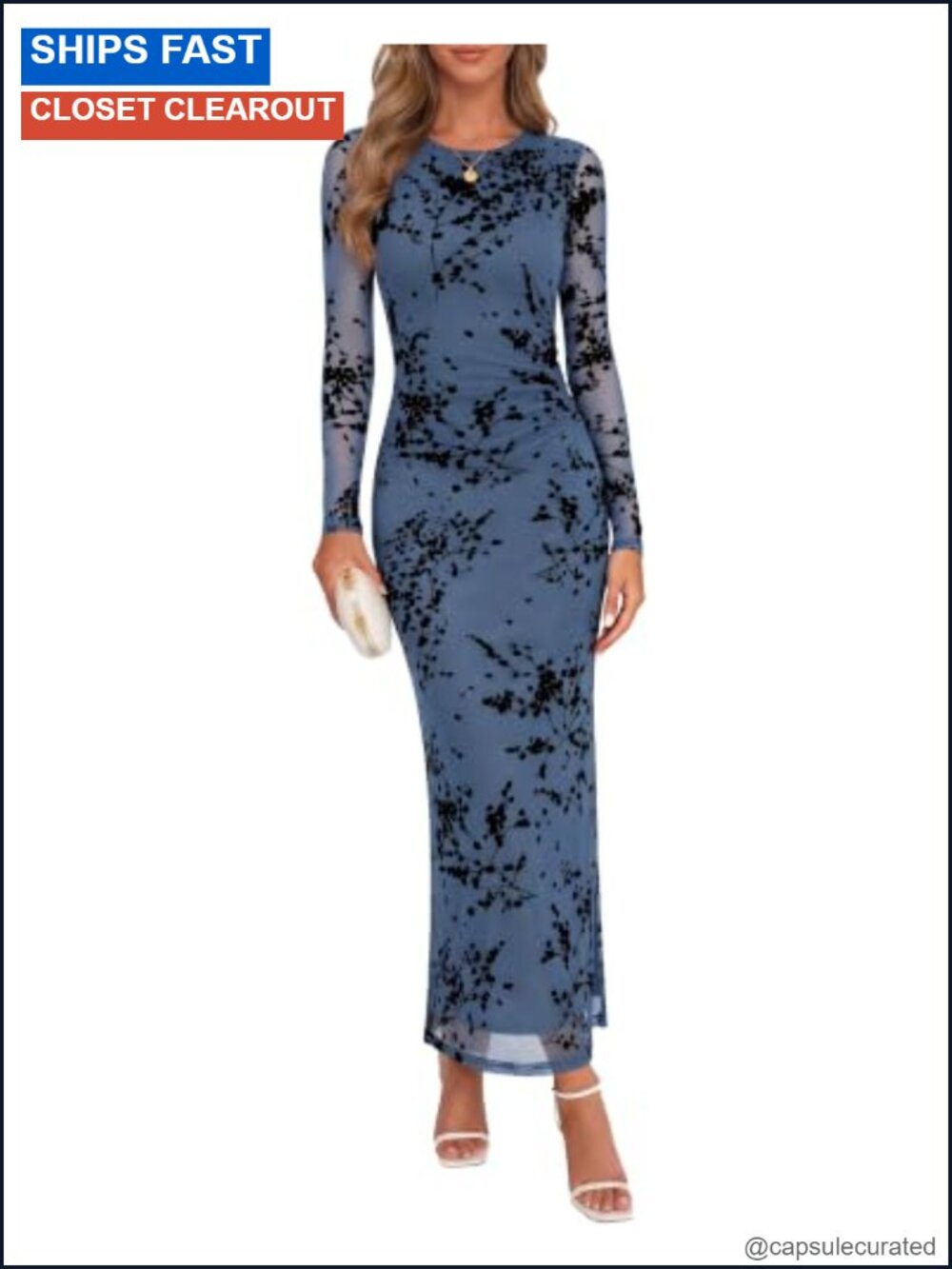 Women's Mesh Floral Long Sleeve Maxi Dress Wedding Guest Cocktail